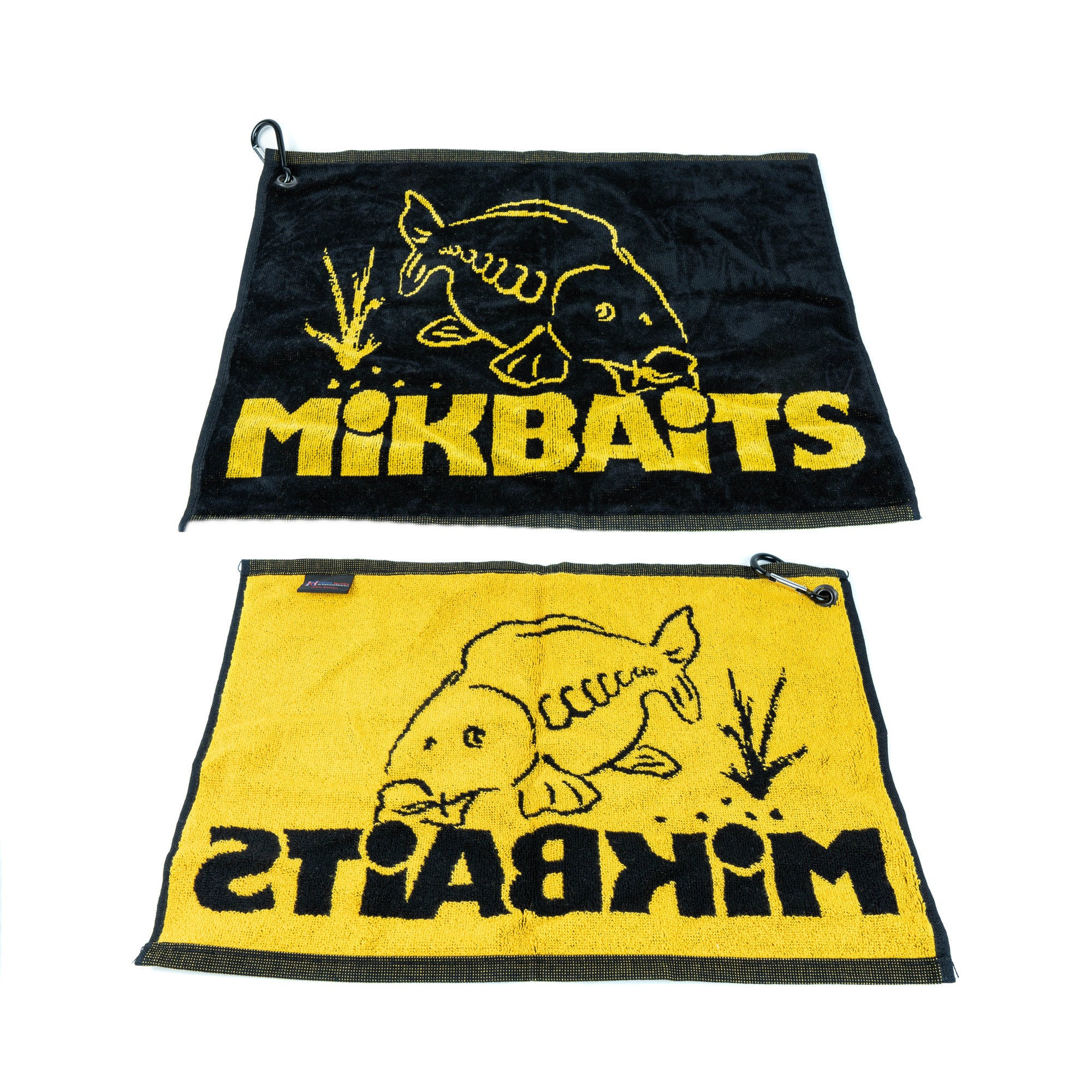 Mikbaits рушник чорний жовтий з карабіном