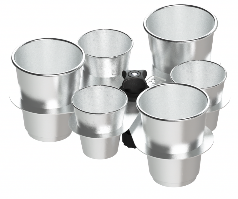 Befestegt Set vun Edelstahlbecher mat Halter 6 Stéck