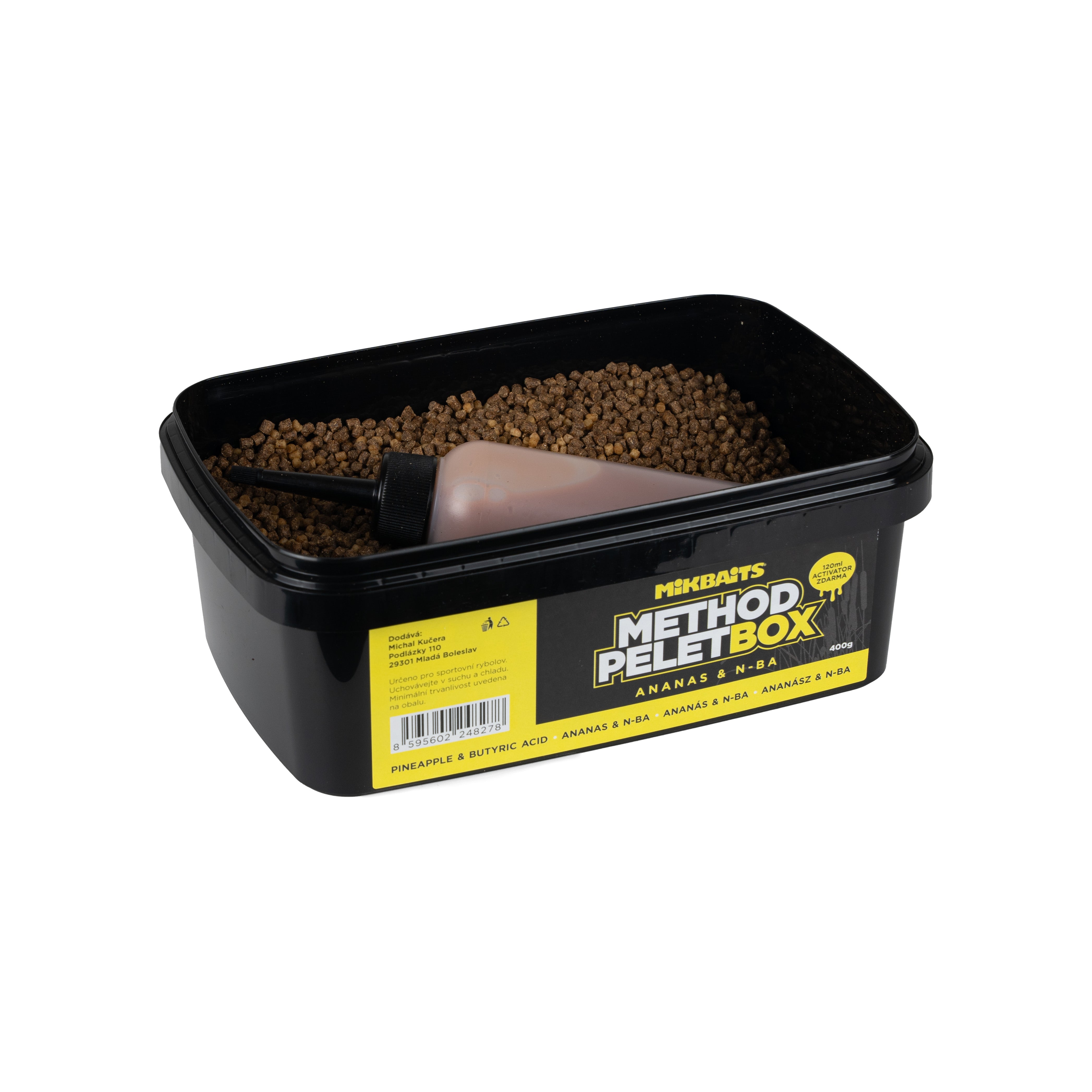 Коробка пелет Mikbaits Method 400г + 120мл Активатор Ананас N-BA