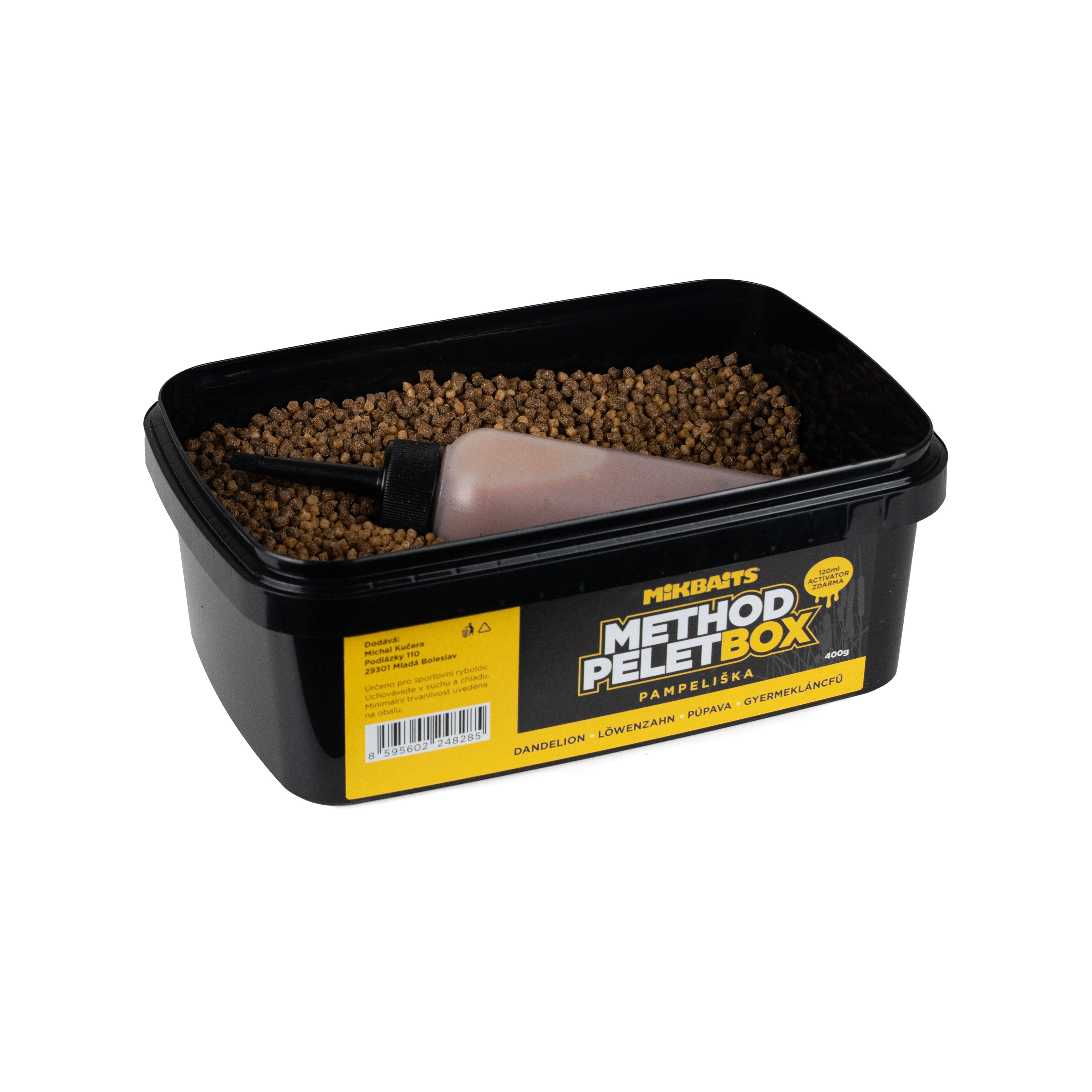Коробка пелет Mikbaits Method 400г + 120мл Активатор Кульбаба