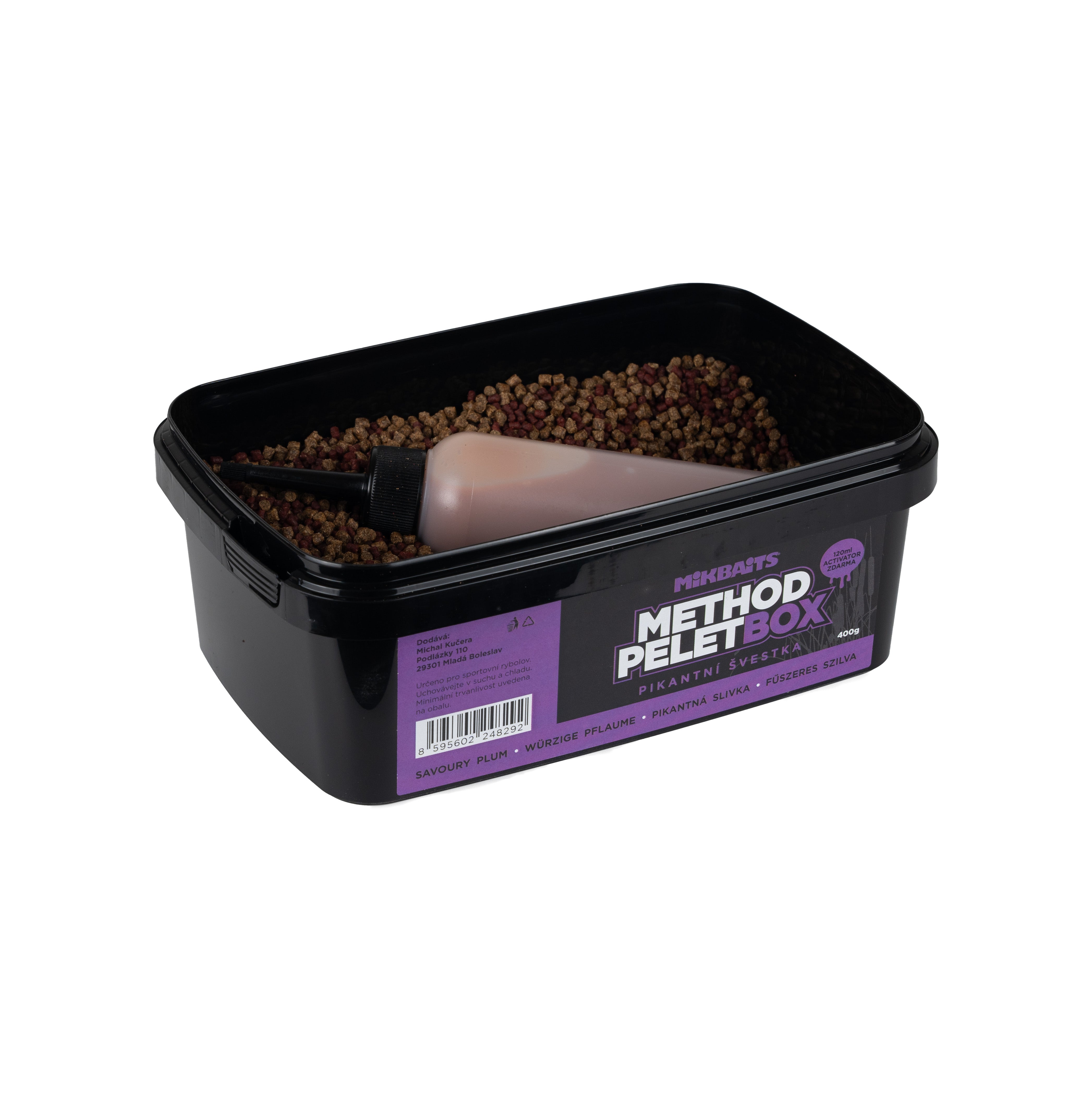 Коробка пелет Mikbaits Method 400г + 120мл Активатор Пікантна слива