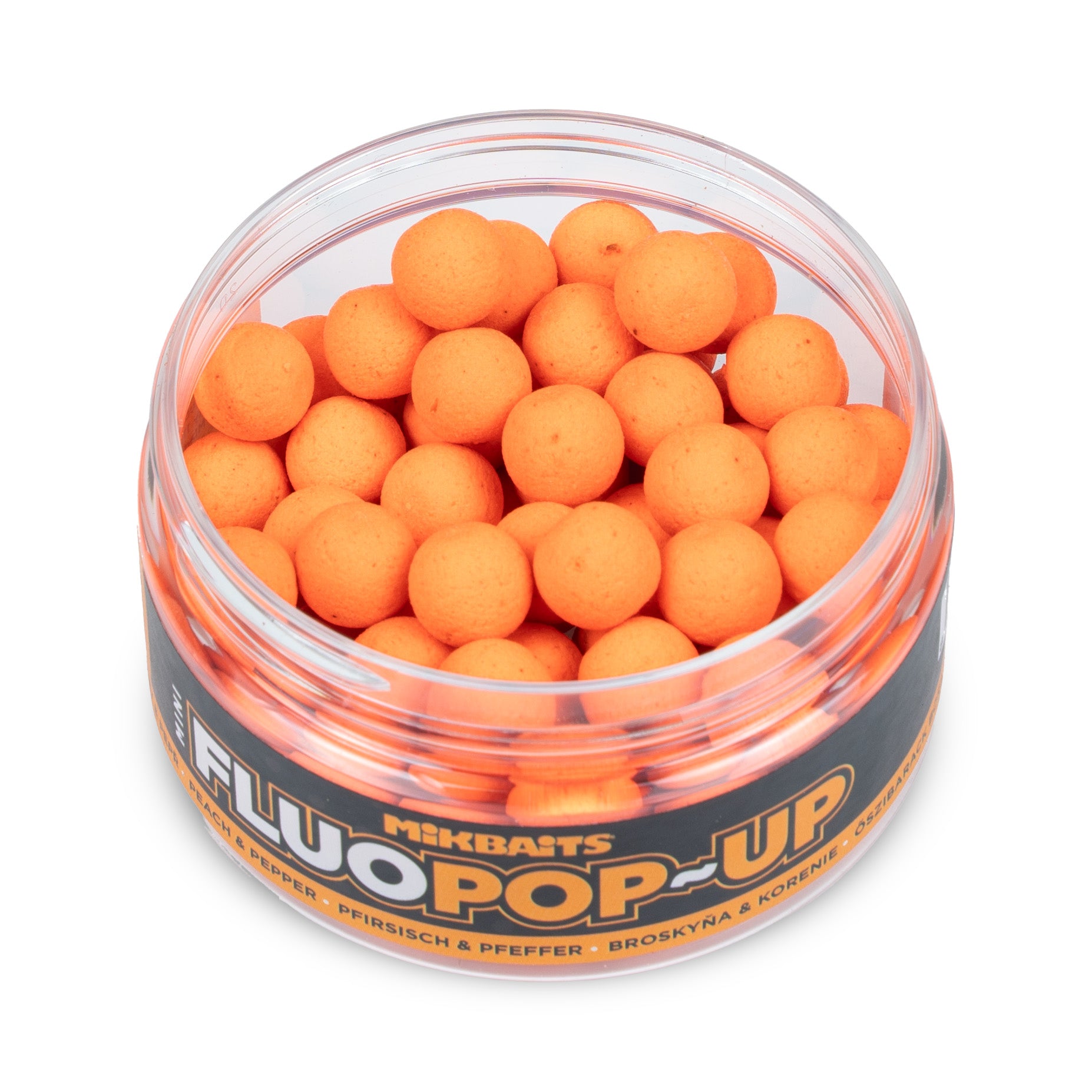 Mikbaits Mini Pop-up fluo boilie 100ml Peach Pepper