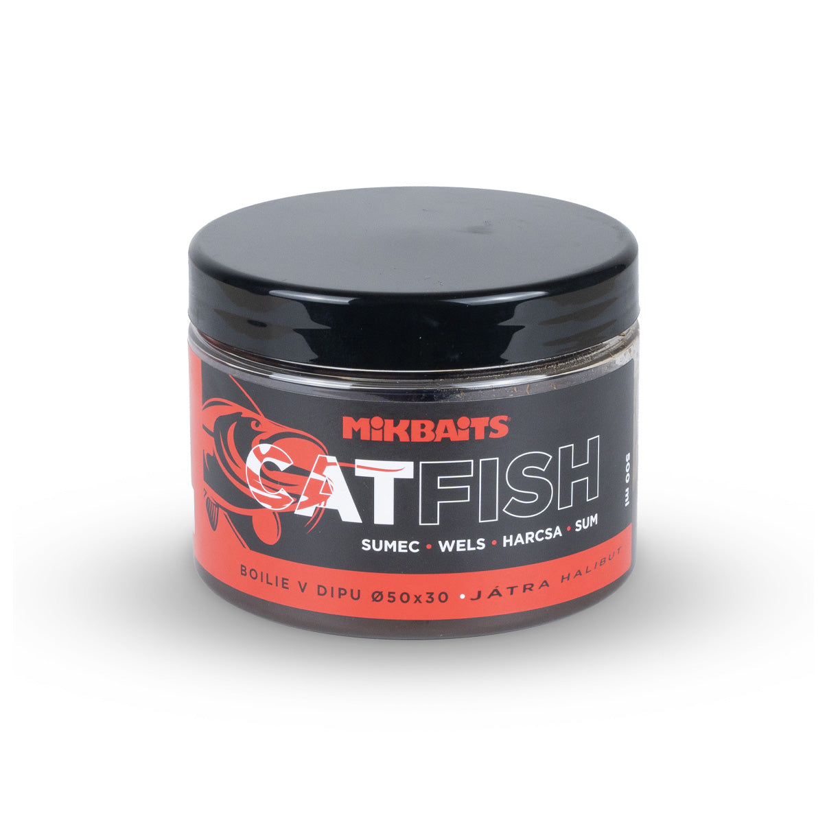 Mikbaits Catfish sumec rad Boilie v dipe Pečeň Halibut 500ml