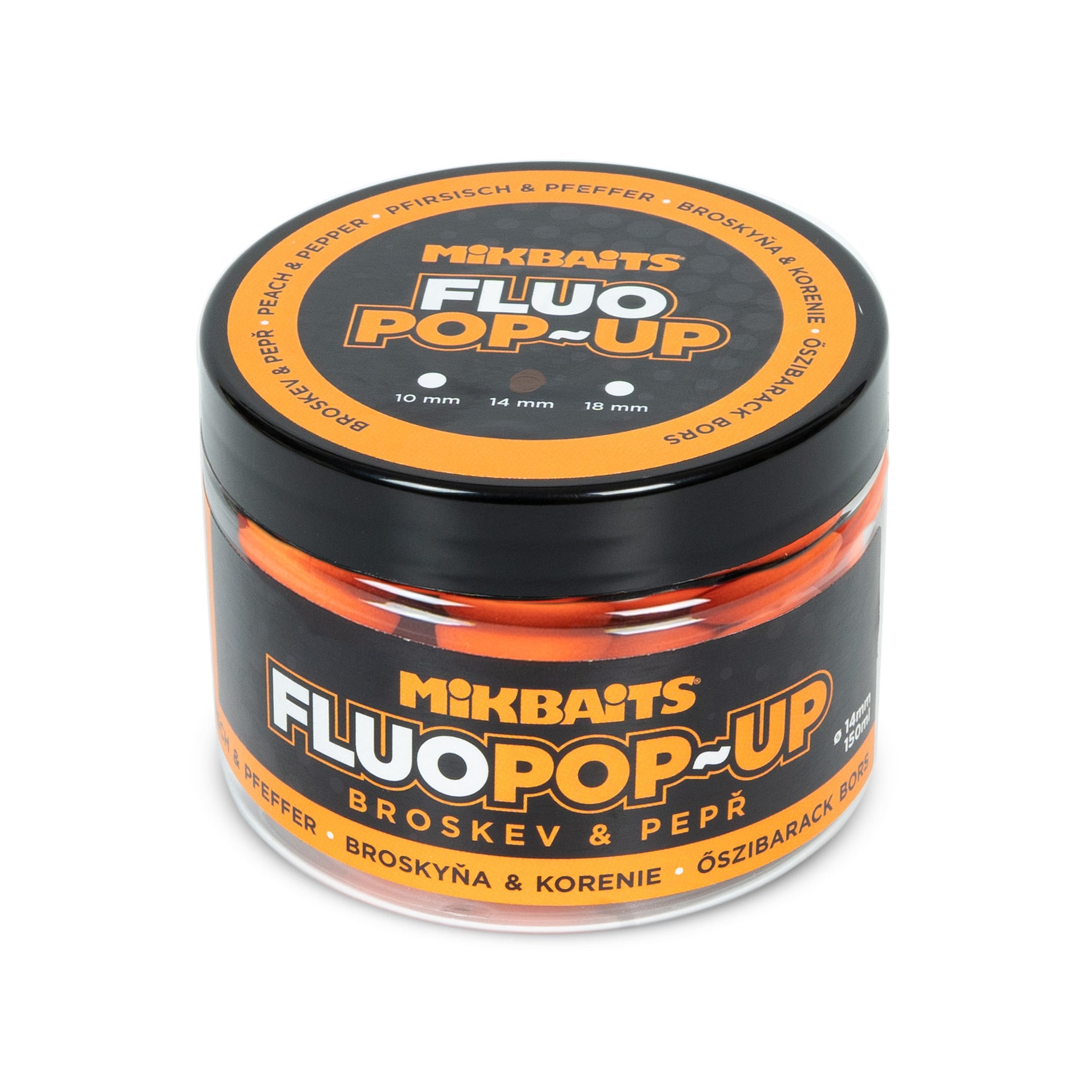 Mikbaits Plovoucí fluo boilie 150ml Broskev Pepř