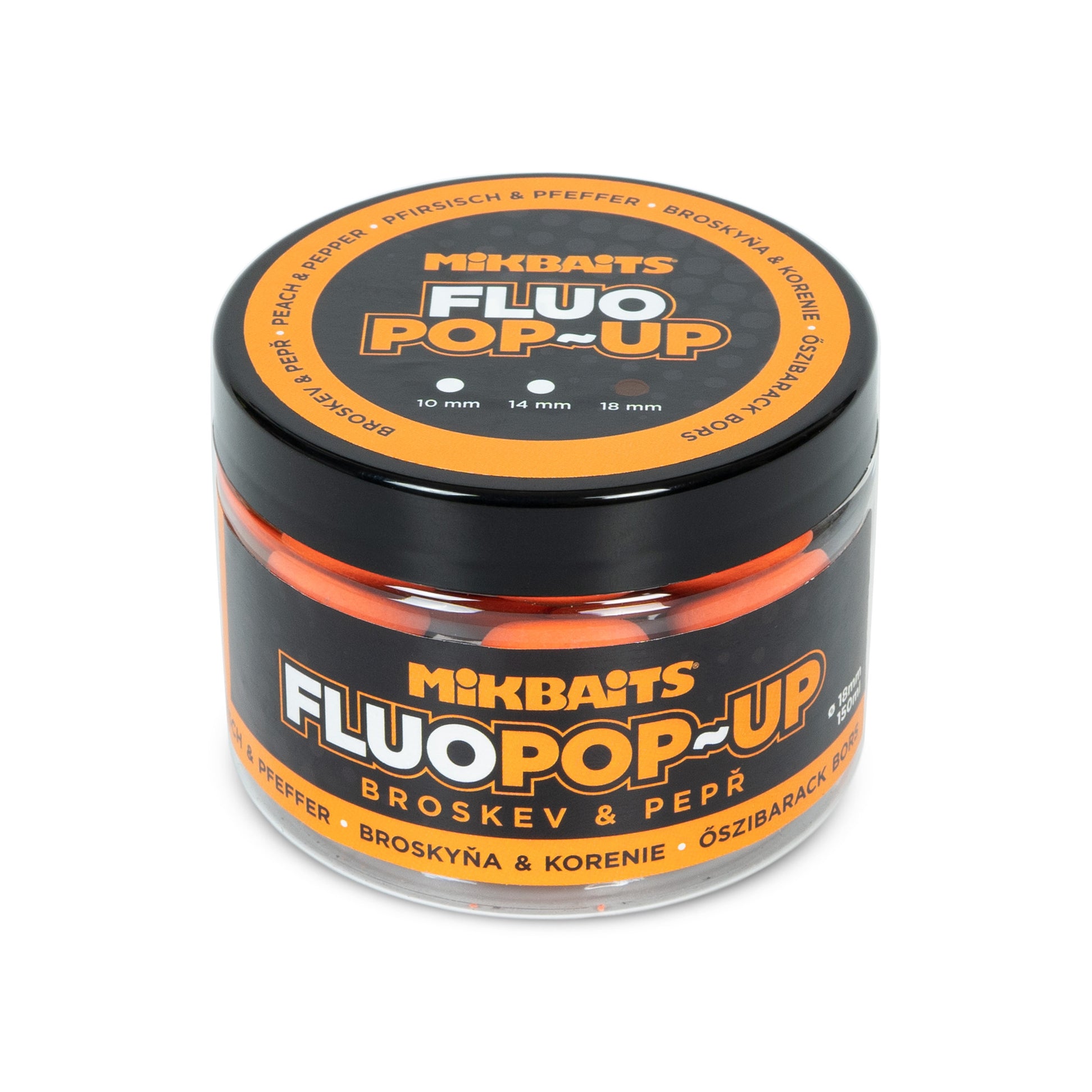 Mikbaits Plávajúce fluo boilie 150ml Broskyňa Korenie