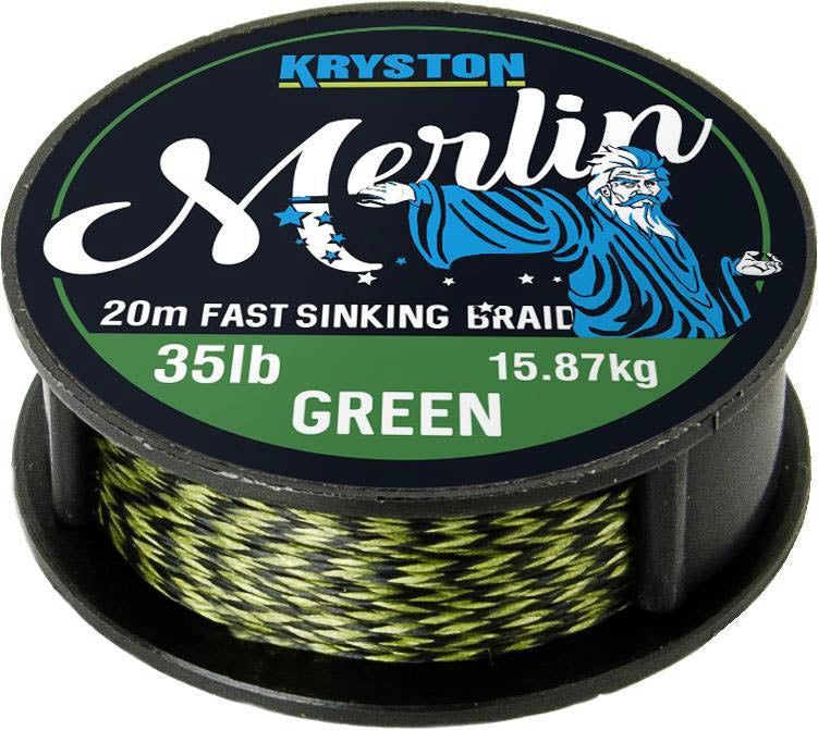 Kryston pletené šnúrky Merlin fast sinking braid zelený