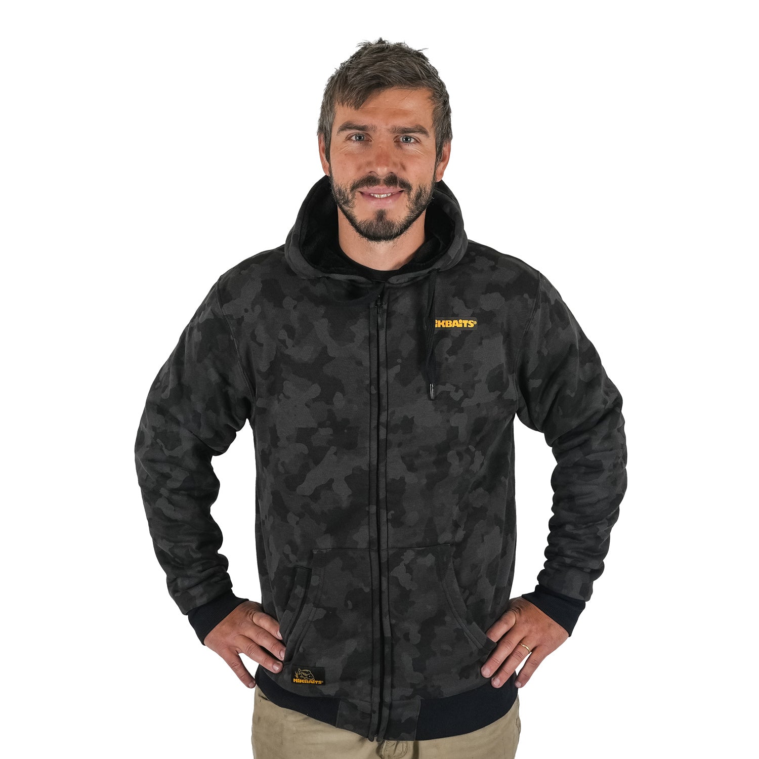 Jachetă cu fermoar Mikbaits Black Camo Sherpa Negru