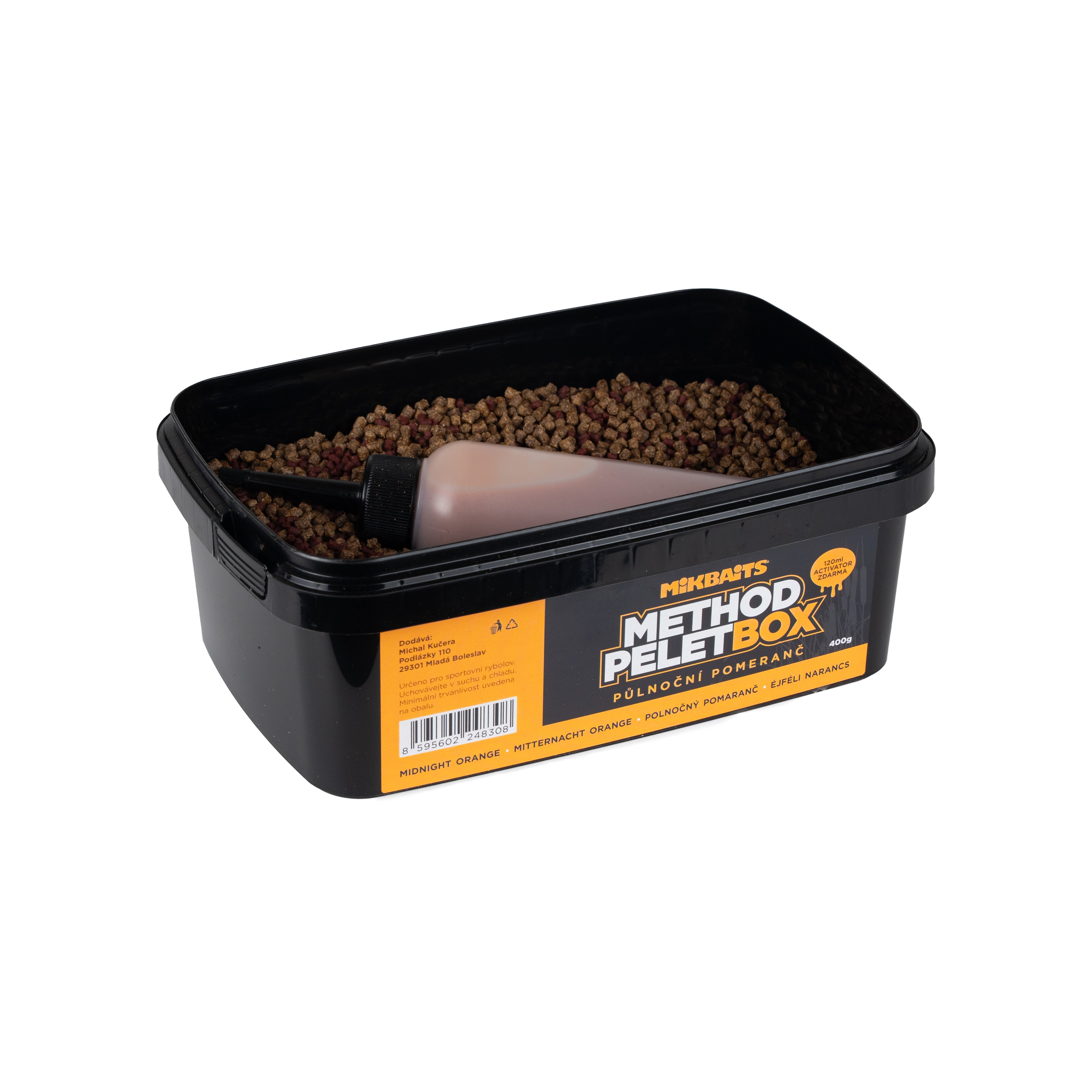 Mikbaits Method Pelletbox 400 g + 120 ml Aktivator Midnight Orange