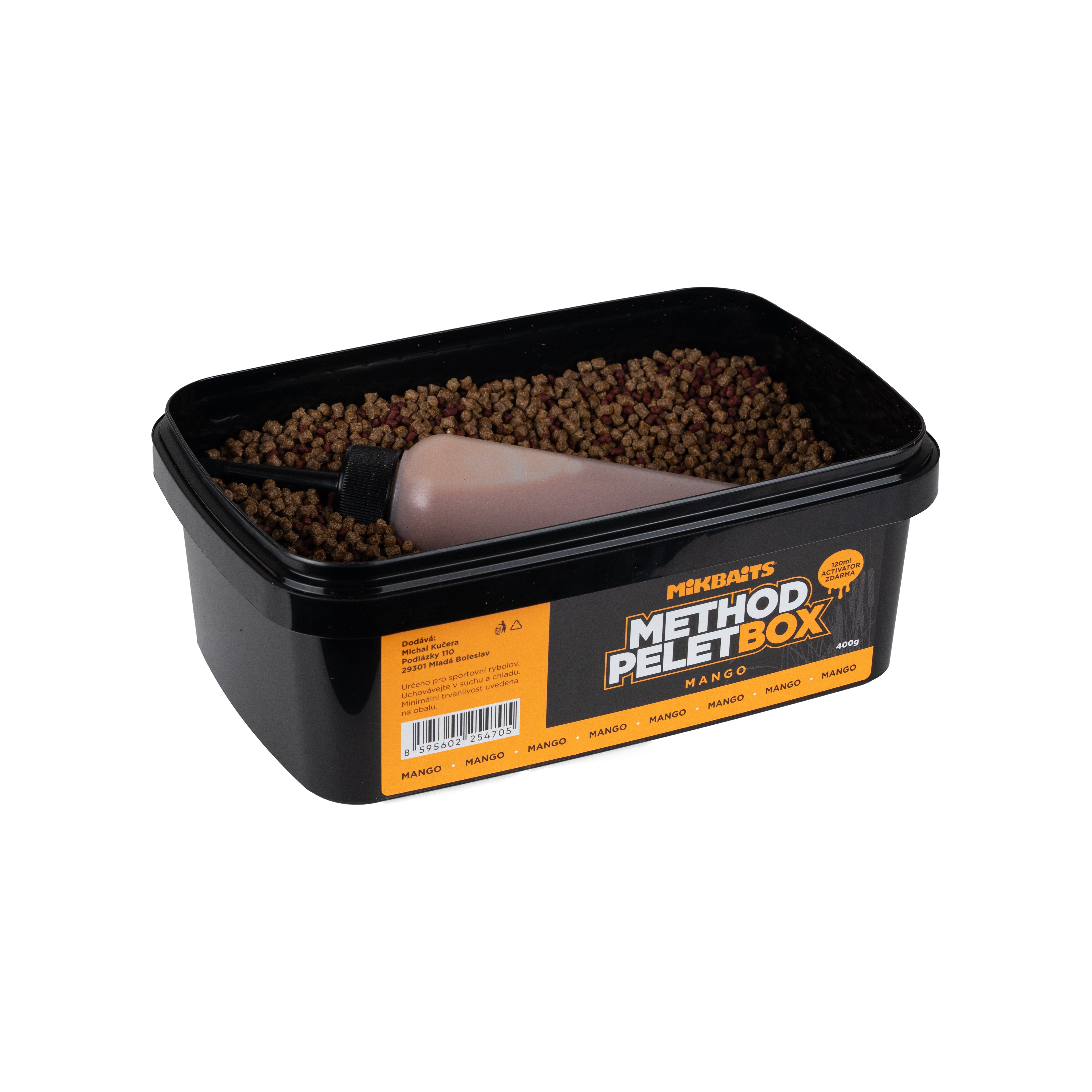 Mikbaits Method Pelet-Box 400 g + 120 ml Aktivator Mango