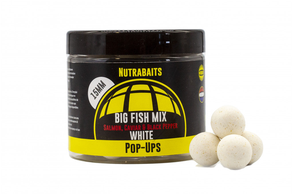 Nutrabaits pop-up Big Fish Mix (łososiowy kawior z czarnym pieprzem) białe 15mm